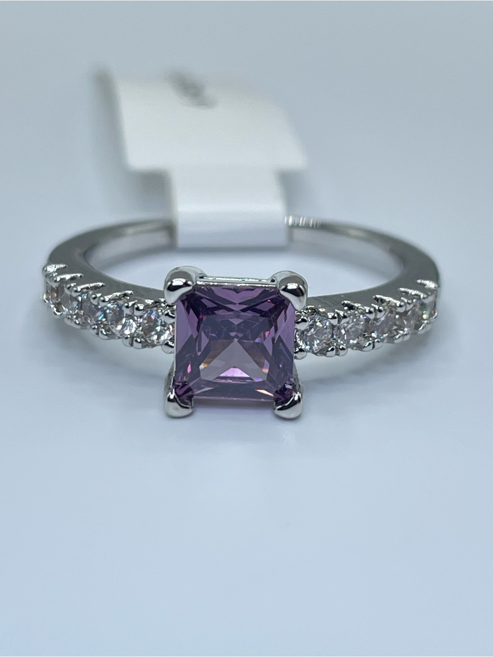 Swarovski Crystal Elements Amethyst Purple White Crystal Dainty Ring Sz 9